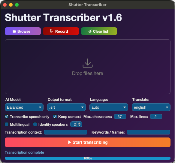 Shutter Transcriber v1.6